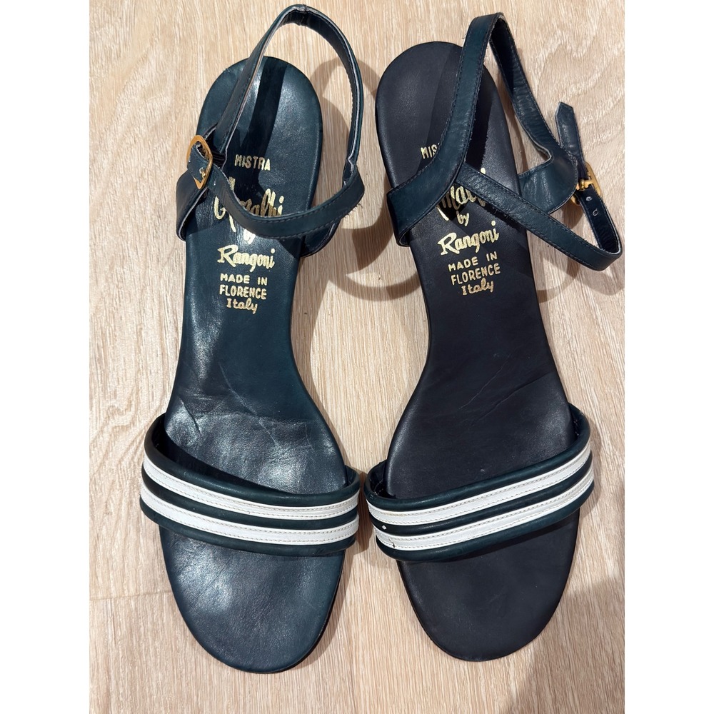 Vintage Amalfi by Rangoni Navy Blue Striped Leather Slingback Sandals Size 8M